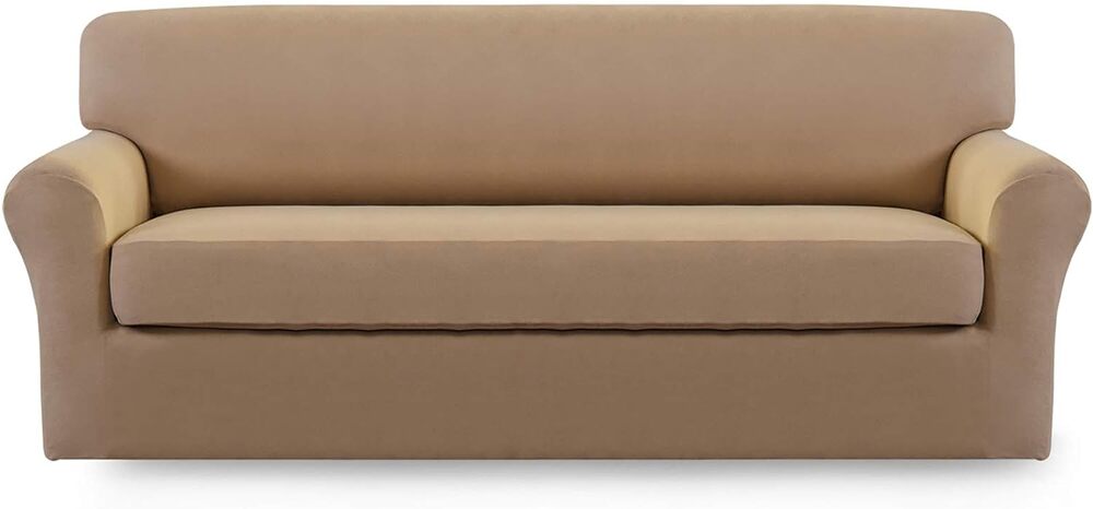 Microfiber Stretch Sofa Slipcover 2 Pieces (Loveseat, Camel）